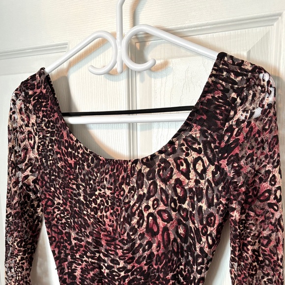 90s Vintage Black Pink Red Cheetah Leopard Print Flare Dress Women's Small - Picture 2 of 5
